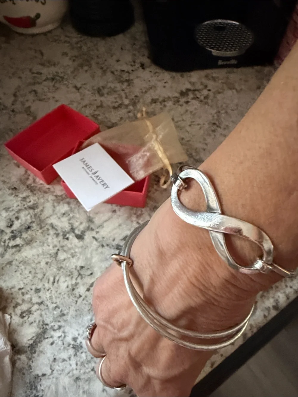 James Avery Silver Infinity loop bracelet with Red Box RETIRED